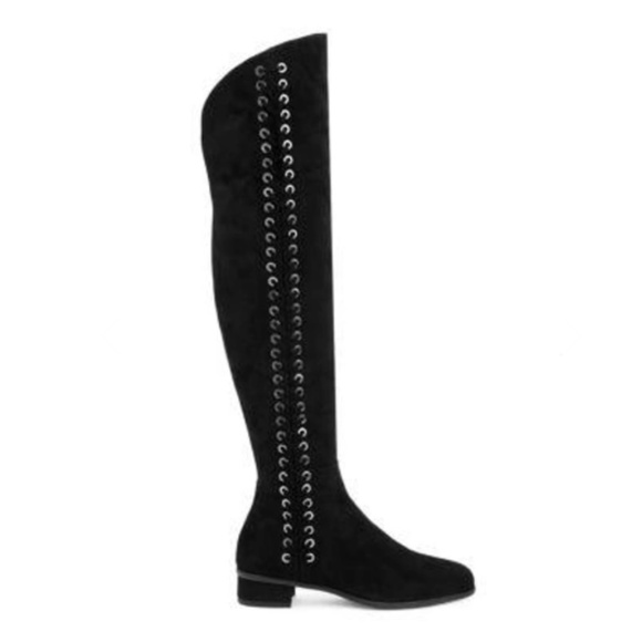 $895 AQUATALIA 6 Lucrezia Black Suede Grommet Tall Knee High OTK Boots - Picture 2 of 9
